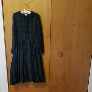 Son de Flor Classic Dress Long Sleeve Blue/Green Tartan Size Medium